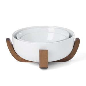 Lenox 24 Seven Porcelain Nesting Bowl Set with Sculptural Wood Stand for Elegant Dining 898659