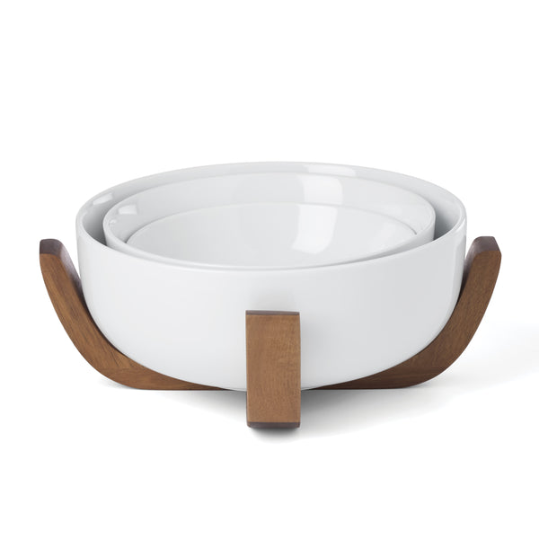 Lenox 24 Seven Porcelain Nesting Bowl Set with Sculptural Wood Stand for Elegant Dining 898659