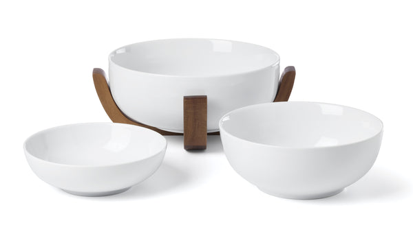 Lenox 24 Seven Porcelain Nesting Bowl Set with Sculptural Wood Stand for Elegant Dining 898659