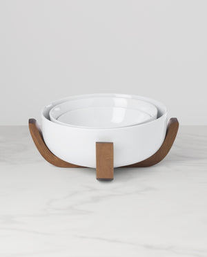 Lenox 24 Seven Porcelain Nesting Bowl Set with Sculptural Wood Stand for Elegant Dining 898659