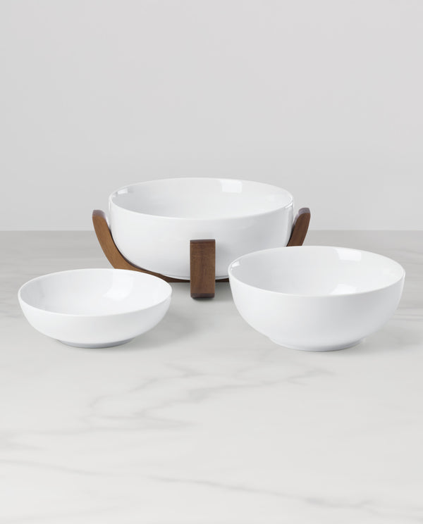 Lenox 24 Seven Porcelain Nesting Bowl Set with Sculptural Wood Stand for Elegant Dining 898659
