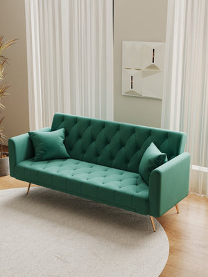 English Elm 71 Convertible Loveseat Sofa Bed Velvet Upholstered 2-Seater with Golden Legs, Retro Chic, 600lb Capacity Green W165880949