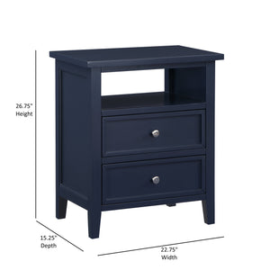 English Elm Weston Midnight Blue 2-Drawer Nightstand with Open Shelf, Solid Wood & MDF, Nickel Knobs, Durable Finish B050P376945