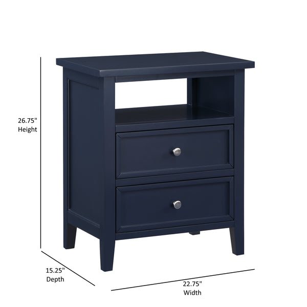 English Elm Weston Midnight Blue 2-Drawer Nightstand with Open Shelf, Solid Wood & MDF, Nickel Knobs, Durable Finish B050P376945