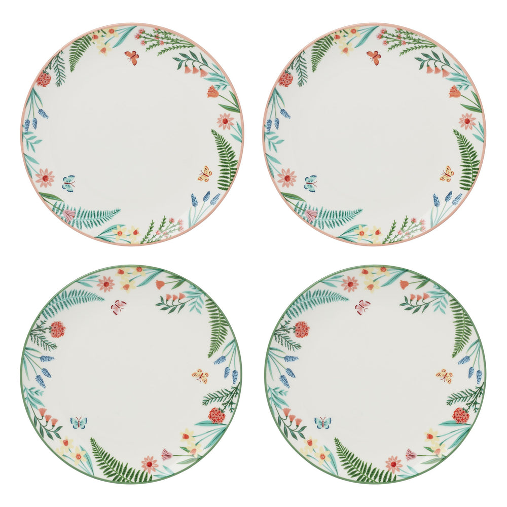 Lenox First Blooms Porcelain Accent Plates Set of 4 with Floral Butterfly Spring Motifs 898739