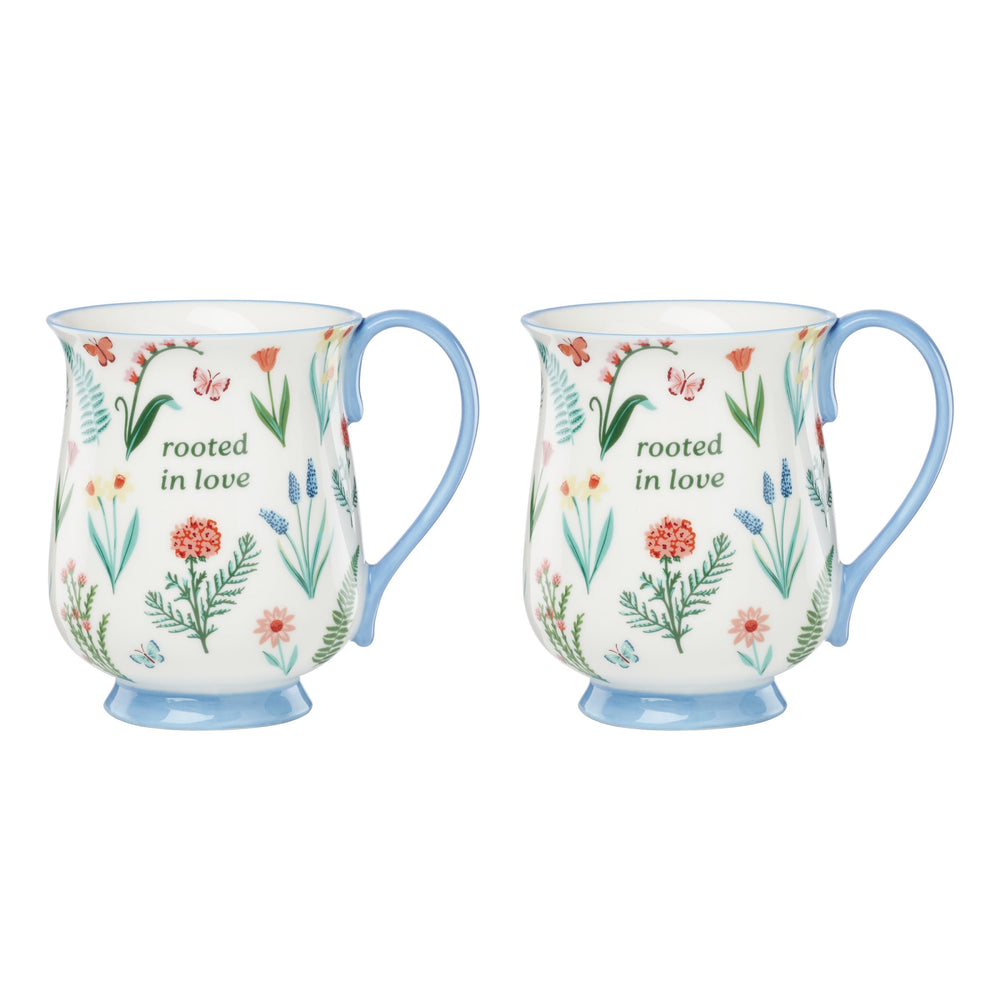 Lenox First Blooms Porcelain Mug Set Floral Butterfly Motifs Dishwasher Safe Spring Gift for Two Blue 898740