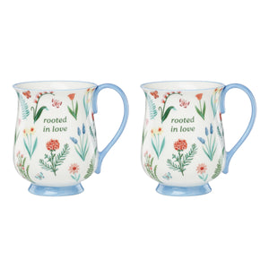 Lenox First Blooms Porcelain Mug Set Floral Butterfly Motifs Dishwasher Safe Spring Gift for Two Blue 898740