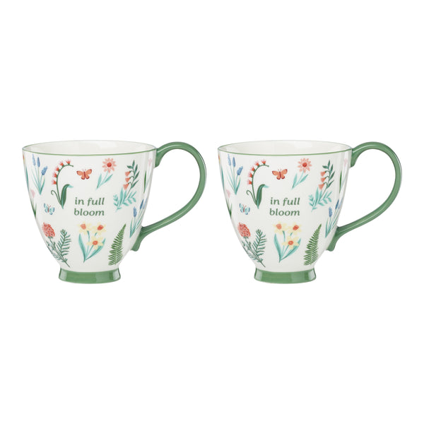 Lenox First Blooms Porcelain Mug Set Floral Butterfly Motifs Dishwasher Safe Spring Gift for Two Green 898741