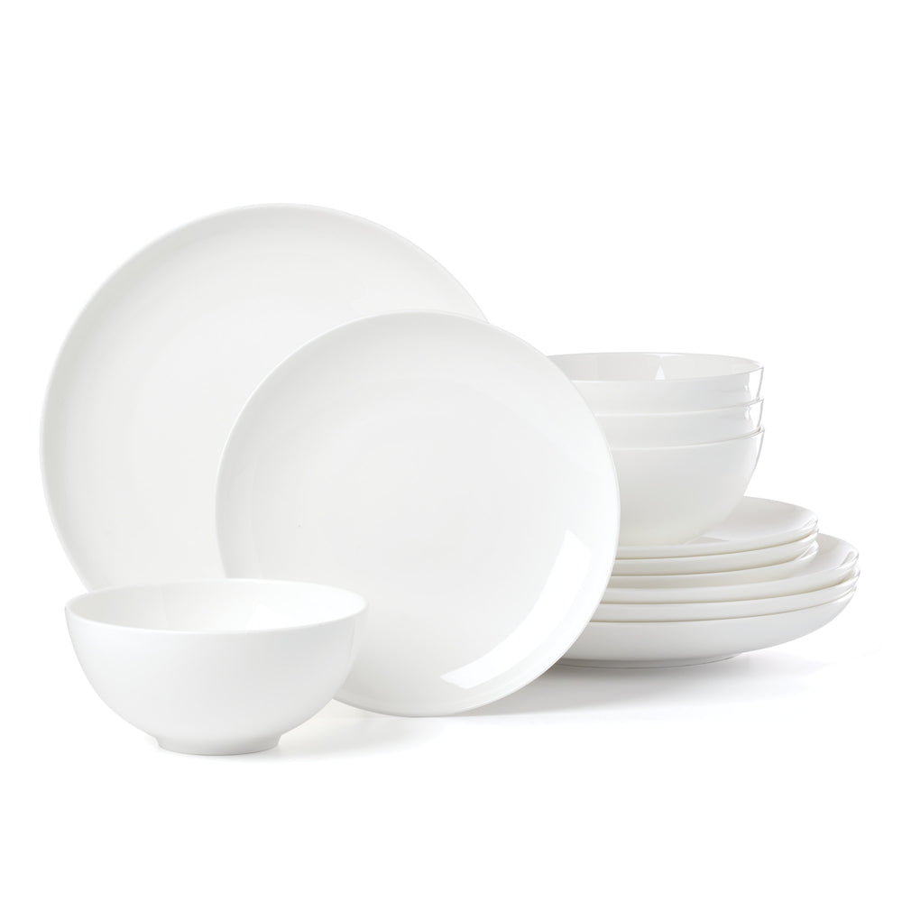 Lenox Studio 1414 Bone China Coupe Dinnerware Set Rimless Profile Bright White Gloss Modern Table 12-Piece 898745