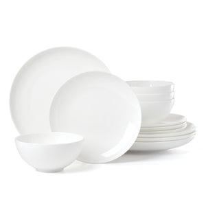 Lenox Studio 1414 Bone China Coupe Dinnerware Set Rimless Profile Bright White Gloss Modern Table 12-Piece 898745