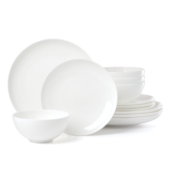 Lenox Studio 1414 Bone China Coupe Dinnerware Set Rimless Profile Bright White Gloss Modern Table 12-Piece 898745