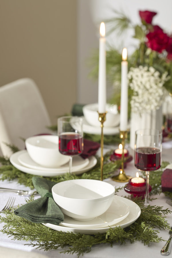 Lenox Studio 1414 Bone China Coupe Dinnerware Set Rimless Profile Bright White Gloss Modern Table 12-Piece 898745