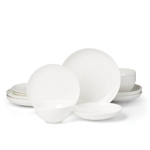 Lenox Studio 1414 Bone China Coupe Dinnerware Set Rimless Profile Bright White Gloss Modern Table 16-Piece 898746