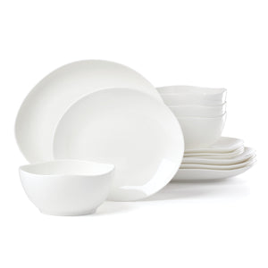 Lenox Studio 1414 Curve Bone China Dinnerware Set Glossy White Elegance for Four 898749