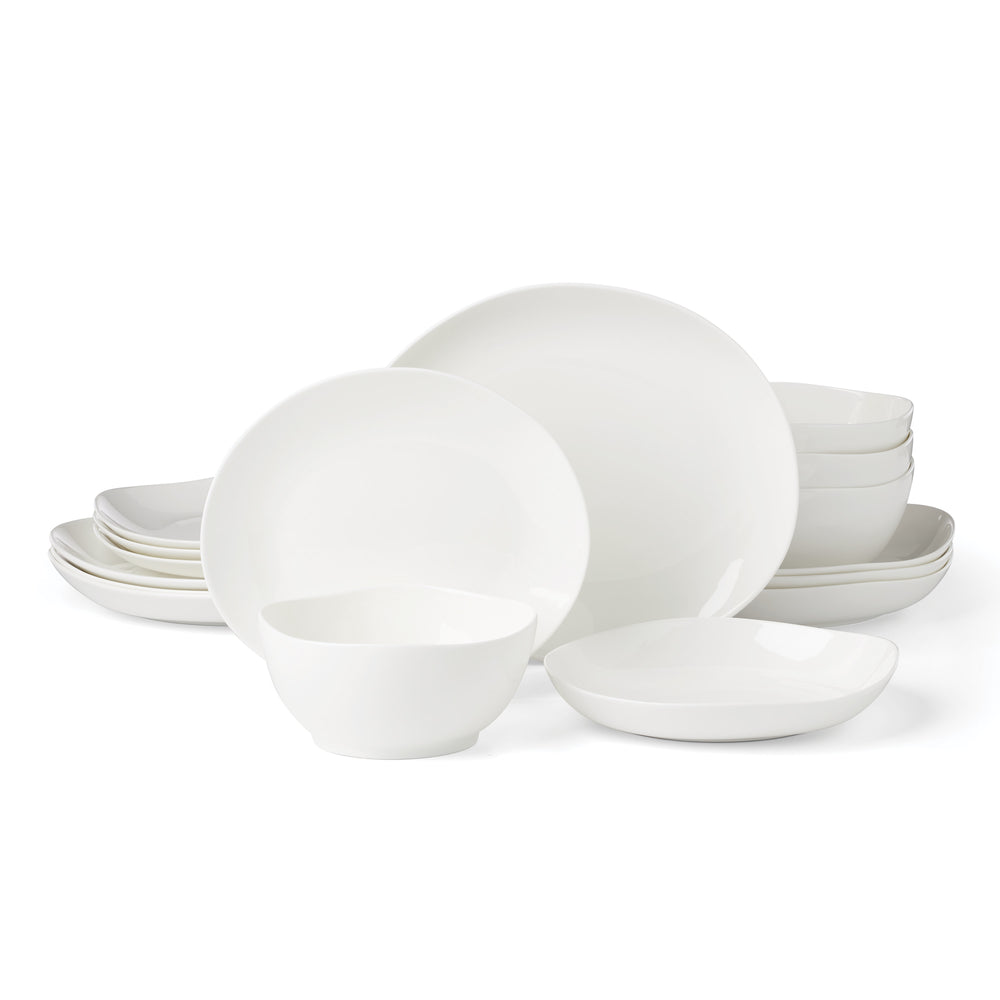 Lenox Studio 1414 Bone China Dinnerware Set for 4 Glossy White Curved Everyday Elegance 898750