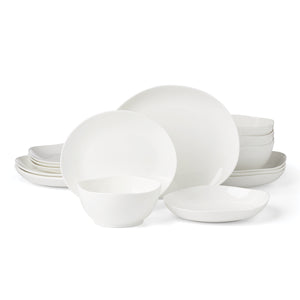 Lenox Studio 1414 Bone China Dinnerware Set for 4 Glossy White Curved Everyday Elegance 898750