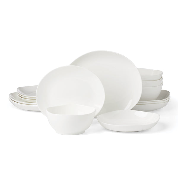 Lenox Studio 1414 Bone China Dinnerware Set for 4 Glossy White Curved Everyday Elegance 898750