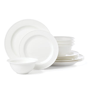 Lenox Studio 1414 Bone China Rimmed Dinnerware Set Service for Four with Glossy White Finish 12-Piece 898751