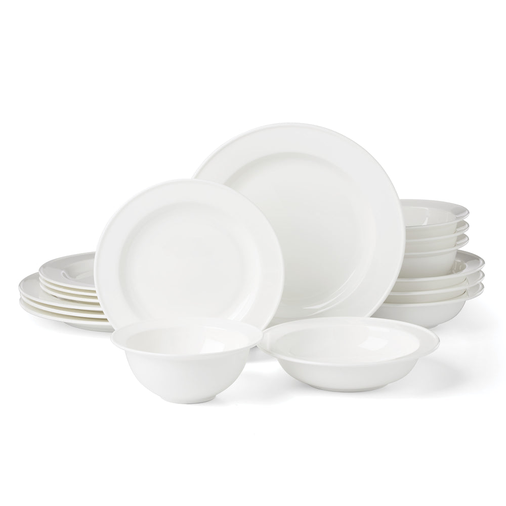 Lenox Studio 1414 Bone China Rimmed Dinnerware Set Service for Four with Glossy White Finish 16-Piece 898752