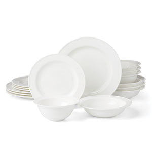 Lenox Studio 1414 Bone China Rimmed Dinnerware Set Service for Four with Glossy White Finish 16-Piece 898752