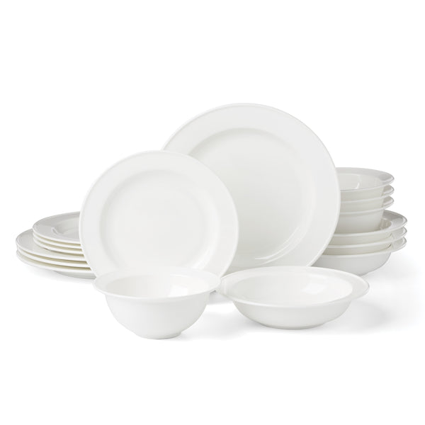 Lenox Studio 1414 Bone China Rimmed Dinnerware Set Service for Four with Glossy White Finish 16-Piece 898752
