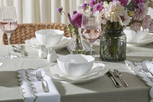 Lenox Studio 1414 Bone China Dinnerware Set Scalloped Edge Elegant Gloss Finish for Everyday Dining Curve 12-Piece 898753