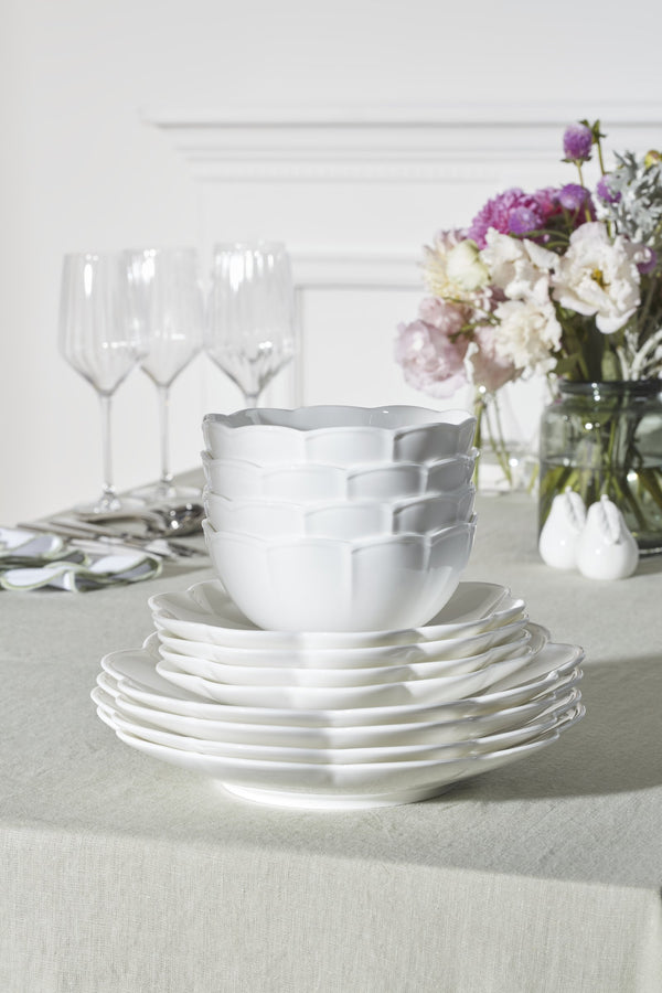 Lenox Studio 1414 Bone China Dinnerware Set Scalloped Edge Elegant Gloss Finish for Everyday Dining Curve 12-Piece 898753
