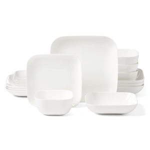Lenox Studio 1414 Bone China Dinnerware Set Glossy White Modern Plates and Bowls for Elegant Dining Square 16-Piece 898756