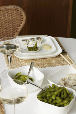 Lenox Studio 1414 Bone China Dinnerware Set Glossy White Modern Plates and Bowls for Elegant Dining Square 16-Piece 898756