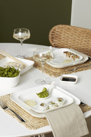 Lenox Studio 1414 Bone China Dinnerware Set Glossy White Modern Plates and Bowls for Elegant Dining Square 16-Piece 898756