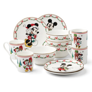 Lenox Disney Mickey and Minnie Holiday Porcelain Dessert Plates Festive 12 Piece Set 898776
