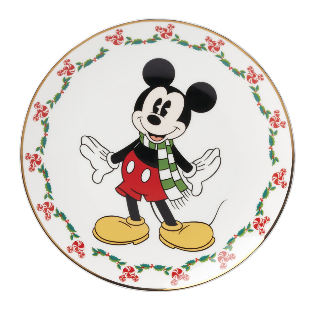 Lenox Disney Mickey and Minnie Holiday Porcelain Dessert Plates Festive 12 Piece Set 898776