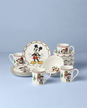 Lenox Disney Mickey and Minnie Holiday Porcelain Dessert Plates Festive 12 Piece Set 898776