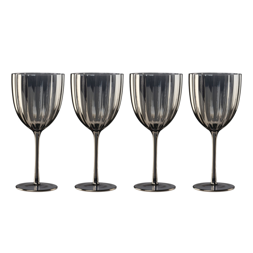 Lenox Curva Luxe Mouth-blown Smoky Wine Glasses Artisan Scalloped Set for Elegant Dining 898790