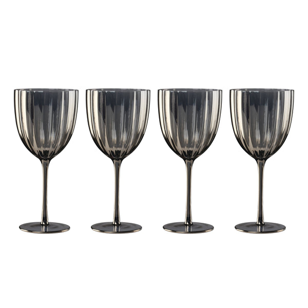 Lenox Curva Luxe Mouth-blown Smoky Wine Glasses Artisan Scalloped Set for Elegant Dining 898790