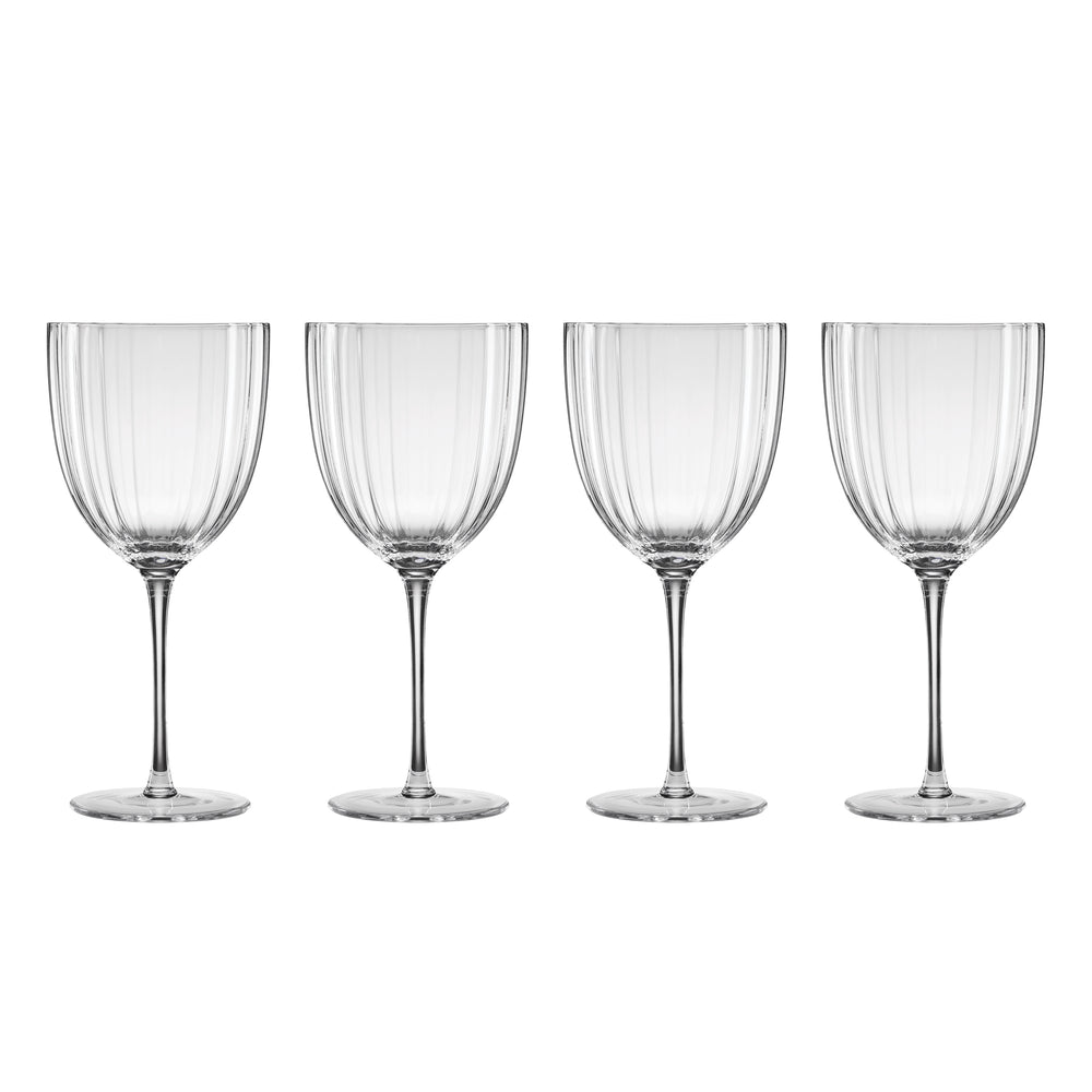 Lenox Curva Mouth-blown Scalloped Wine Glasses Artisan Set of 4 Vintage Barware Style 898794