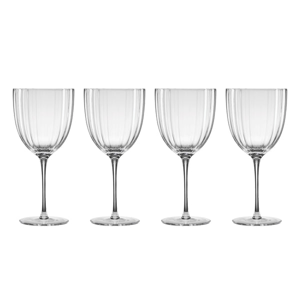 Lenox Curva Mouth-blown Scalloped Wine Glasses Artisan Set of 4 Vintage Barware Style 898794