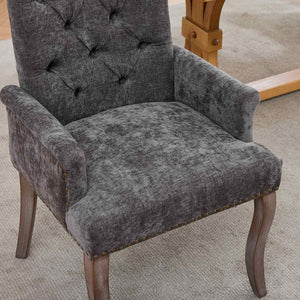 English Elm Upholstered Chenille Club Dining Chair Tufted High Back with Curved Solid Wood Legs Gray W1143P449348