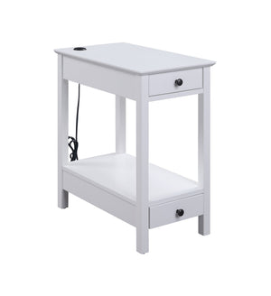 English Elm Byzad White Finish Accent Table with USB Dock, 2 Drawers & Open Shelf, MDF Pine Wood Design B2726P287565