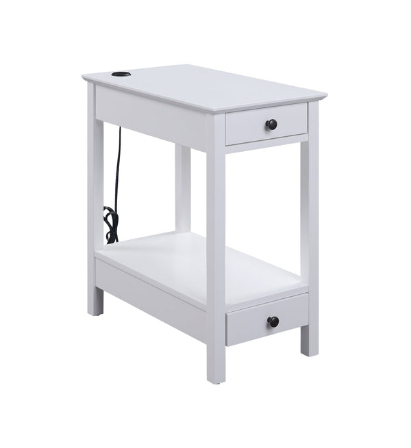 English Elm Byzad White Finish Accent Table with USB Dock, 2 Drawers & Open Shelf, MDF Pine Wood Design B2726P287565