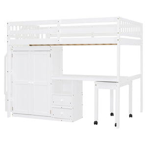 English Elm Queen Murphy Bed with Integrated Desk Cabinet Shelves Space Saving Studio Solution White N708S00014K