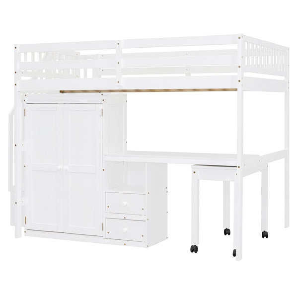 English Elm Queen Murphy Bed with Integrated Desk Cabinet Shelves Space Saving Studio Solution White N708S00014K
