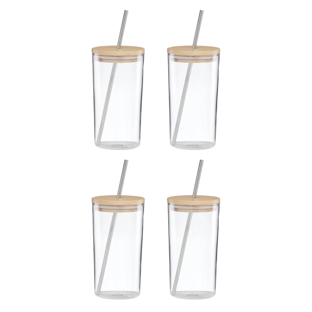 Lenox Tuscany Classics Borosilicate Glass Tumbler Set with Bamboo Lids and Steel Straws 898837