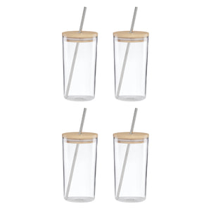 Lenox Tuscany Classics Borosilicate Glass Tumbler Set with Bamboo Lids and Steel Straws 898837
