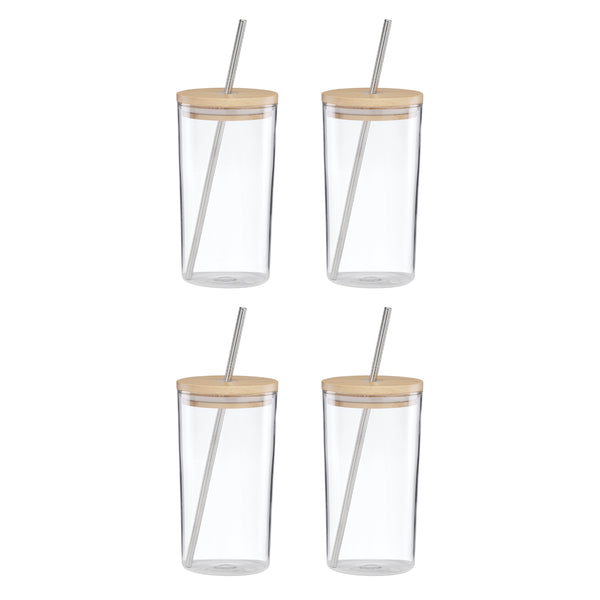 Lenox Tuscany Classics Borosilicate Glass Tumbler Set with Bamboo Lids and Steel Straws 898837