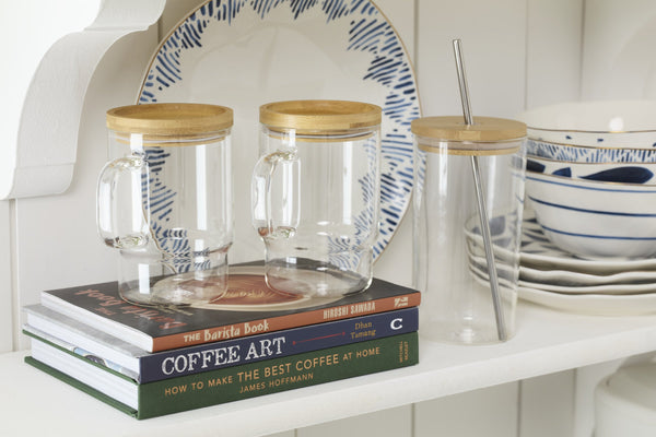 Lenox Tuscany Classics Borosilicate Glass Tumbler Set with Bamboo Lids and Steel Straws 898837