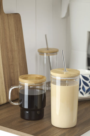 Lenox Tuscany Classics Borosilicate Glass Tumbler Set with Bamboo Lids and Steel Straws 898837
