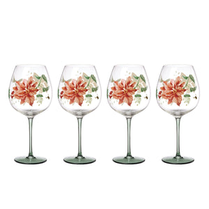 Lenox Butterfly Meadow Floral Balloon Wine Glasses Poinsettia Holiday Set for Festive Tables 898862