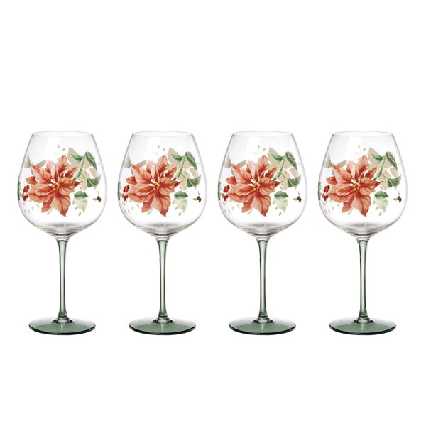 Lenox Butterfly Meadow Floral Balloon Wine Glasses Poinsettia Holiday Set for Festive Tables 898862