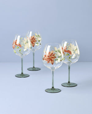 Lenox Butterfly Meadow Floral Balloon Wine Glasses Poinsettia Holiday Set for Festive Tables 898862